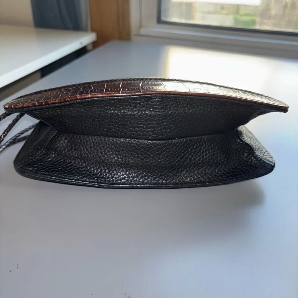 Brighton Black Brown Croc Embossed Leather Small Clutch Purse